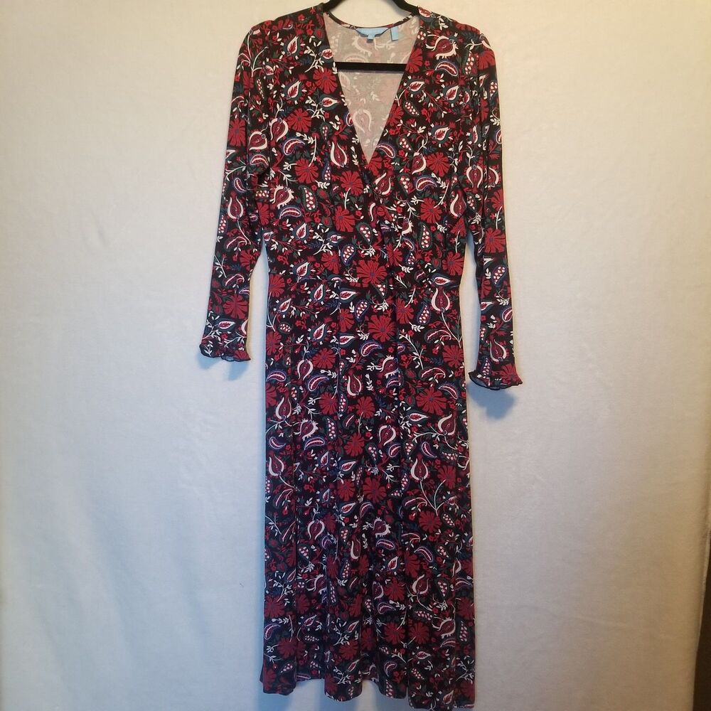 Draper James L Dress Faux Wrap Midi Red Paisley Print Jersey Knit Cottagecore